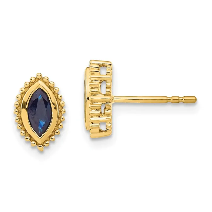 14k Yellow Gold Marquise Sapphire Post Earrings Goldia Earrings