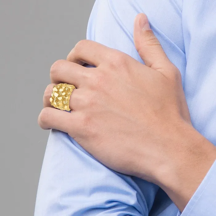 14k Yellow Gold Mens Nugget Ring Goldia Rings