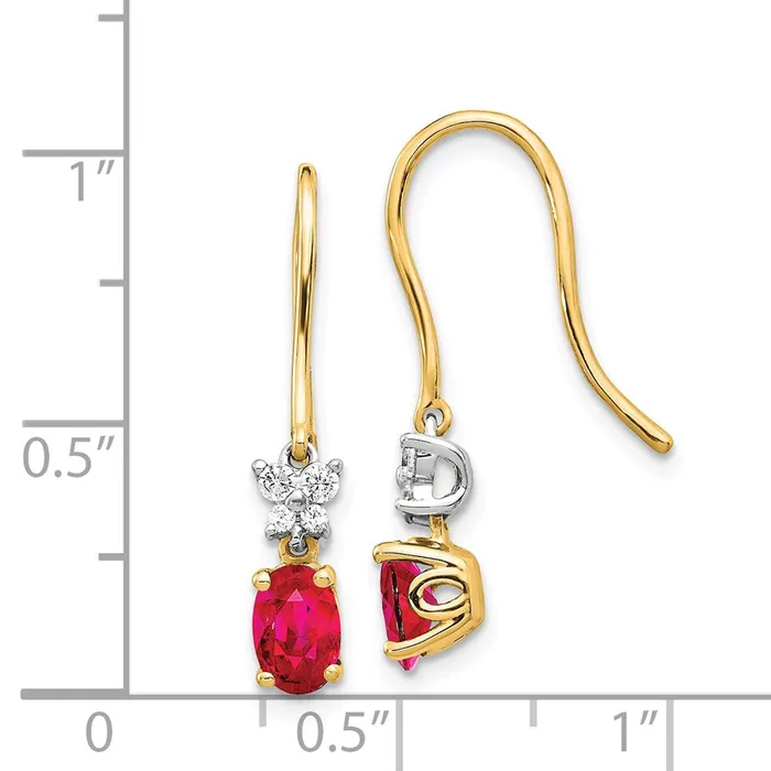 14k Yellow Gold Two Tone Real Diamond and Oval Ruby Earrings Goldia Earrings