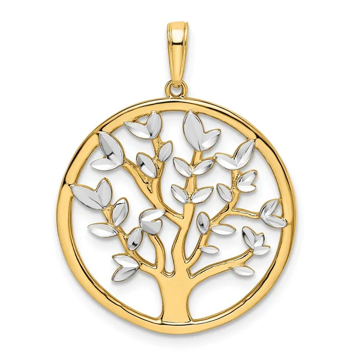 14k Yellow Rhodium Gold and White Rhodium Diamondcut Tree of Life Pendant Goldia Necklaces 14k Yellow Rhodium Gold and White Rhodium Diamondcut Tree of Life Pendant Goldia Necklaces