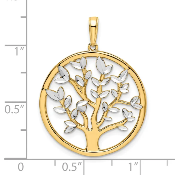 14k Yellow Rhodium Gold and White Rhodium Diamondcut Tree of Life Pendant Goldia Necklaces