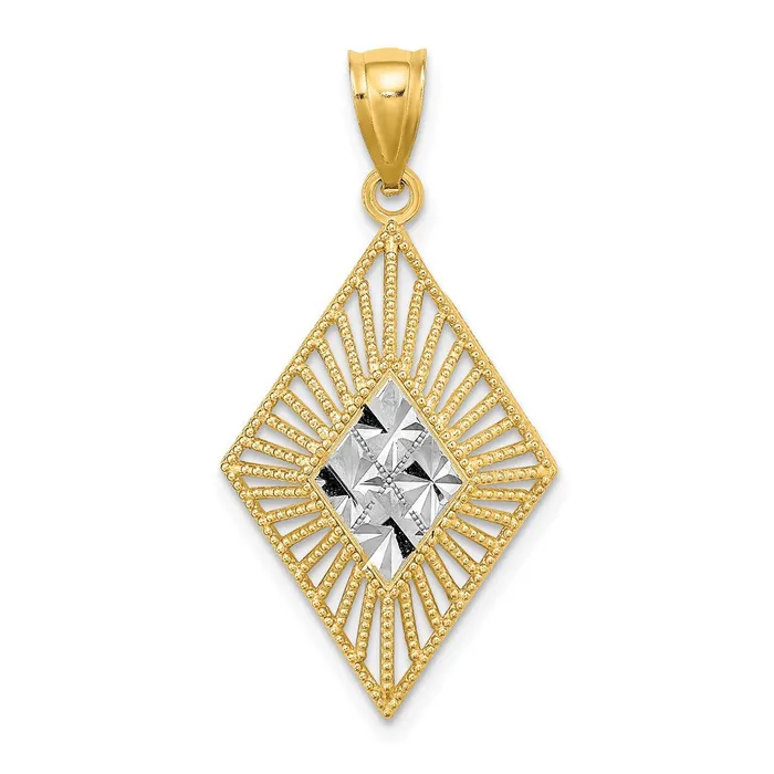 14k Yellow Rhodium Gold wRhodium DC Diamond Shape Charm Goldia Charm Necklaces