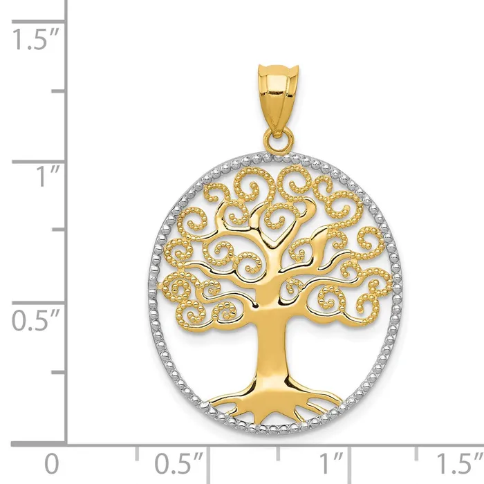 14k Yellow Rhodium Gold wRhodium Filigree Tree of Life Pendant Goldia Necklaces