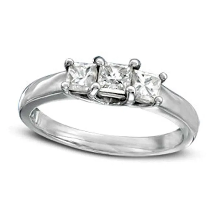 20 CT TW PrincessCut Natural Diamond Three Stone Engagement Ring in Solid 14K White Gold ISI2 Goldia Rings 20 CT TW PrincessCut Natural Diamond Three Stone Engagement Ring in Solid 14K White Gold ISI2 Goldia Rings