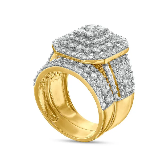 220 CT TW Composite Natural Diamond Triple Octagonal Frame MultiRow Bridal Engagement Ring Set in Solid 10K Yellow Gold Goldia Rings 220 CT TW Composite Natural Diamond Triple Octagonal Frame MultiRow Bridal Engagement Ring Set in Solid 10K Yellow Gold Goldia Rings
