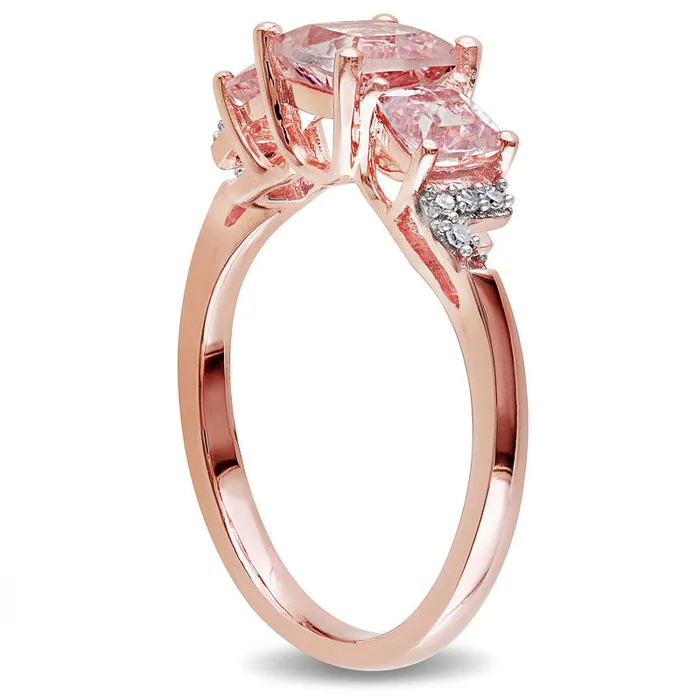 60mm CushionCut Morganite and Natural Diamond Accent Three Stone Ring in Rose Rhodium Sterling Silver Goldia Rings 60mm CushionCut Morganite and Natural Diamond Accent Three Stone Ring in Rose Rhodium Sterling Silver Goldia Rings