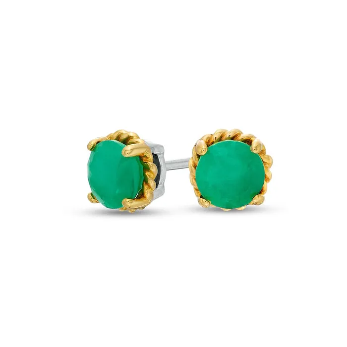 60mm Emerald Solitaire RopeTextured Frame Stud Earrings in Sterling Silver and 10K Gold Goldia Earrings 60mm Emerald Solitaire RopeTextured Frame Stud Earrings in Sterling Silver and 10K Gold Goldia Earrings