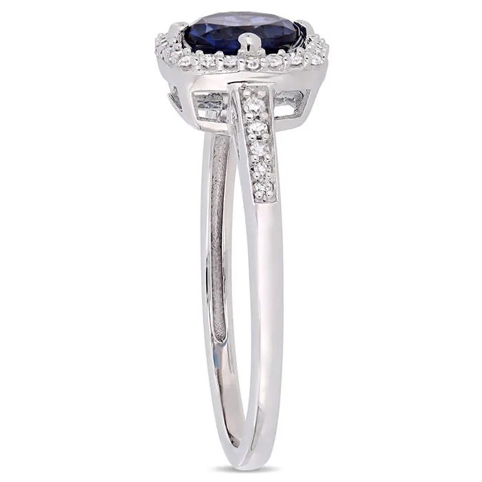 60mm LabCreated Blue Sapphire and 013 CT TW Diamond Cushion Frame Ring in Solid 10K White Gold Goldia Rings 60mm LabCreated Blue Sapphire and 013 CT TW Diamond Cushion Frame Ring in Solid 10K White Gold Goldia Rings