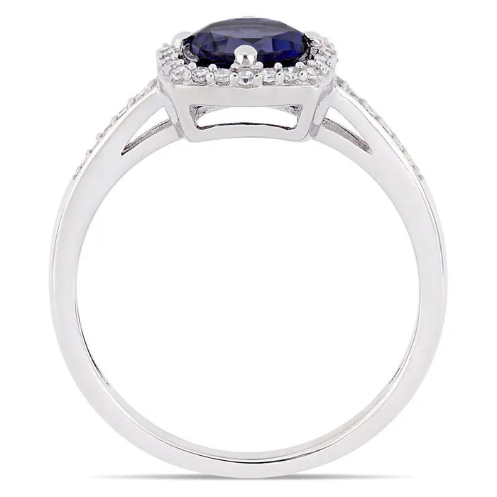 60mm LabCreated Blue Sapphire and 013 CT TW Diamond Cushion Frame Ring in Solid 10K White Gold Goldia Rings 60mm LabCreated Blue Sapphire and 013 CT TW Diamond Cushion Frame Ring in Solid 10K White Gold Goldia Rings