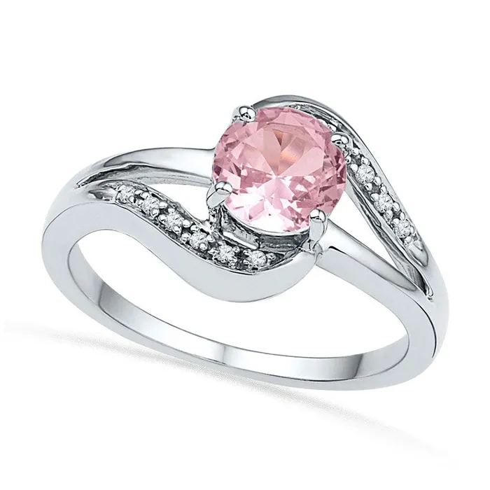 60mm Morganite and Natural Diamond Accent Swirl Ring in Sterling Silver Goldia Rings