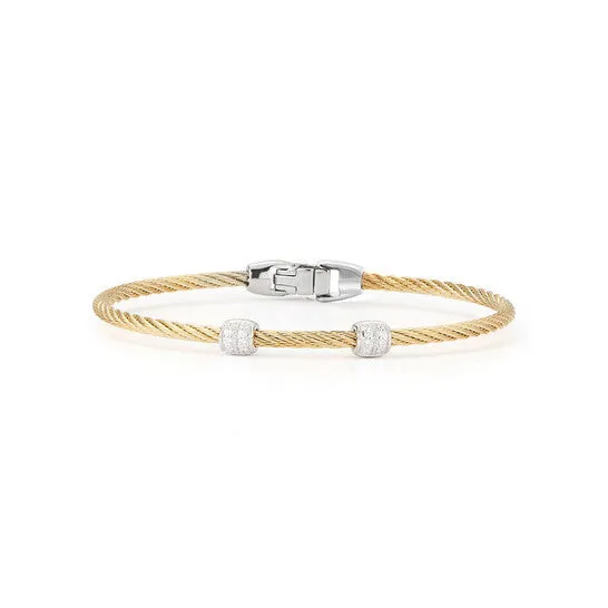 Bracelets JMS always Original ALOR Yellow Cable Double Station Barrel Stackable Bracelet with 18kt White Gold Diamonds