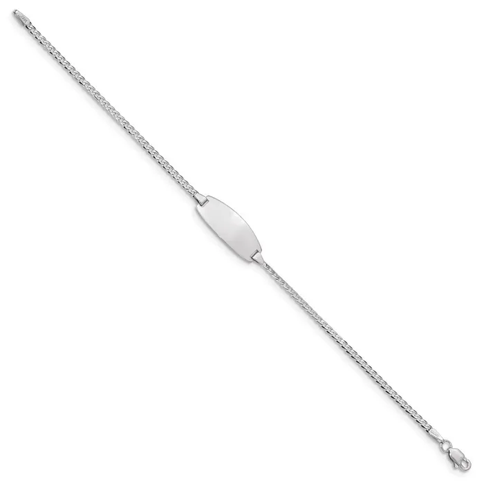 Bracelets MDS Solid 14K White Gold Oval Curb ID Bracelet Bracelets MDS Solid 14K White Gold Oval Curb ID Bracelet