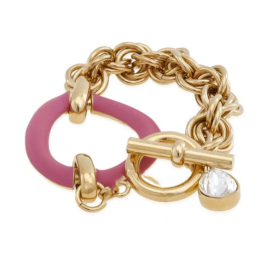 Bracelets Original JW Anderson Ladies Gold Pink Oversized Chain Crystal Bracelet JMS always Bracelets Original JW Anderson Ladies Gold Pink Oversized Chain Crystal Bracelet JMS always
