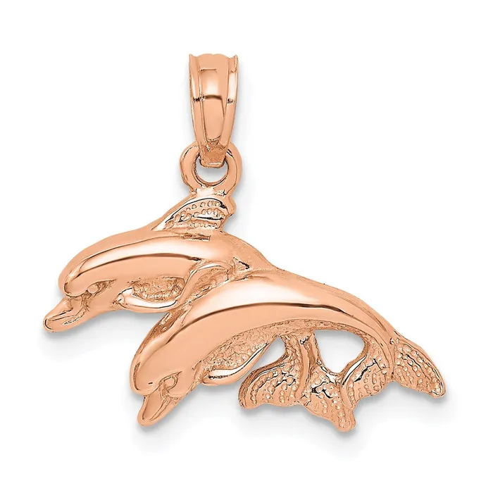 Charm Necklaces Goldia 14k Rose Gold Polished Double Dolphins Jumping Left Charm