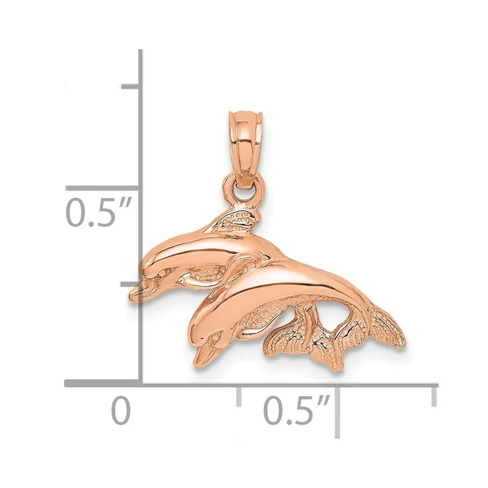 Charm Necklaces Goldia 14k Rose Gold Polished Double Dolphins Jumping Left Charm