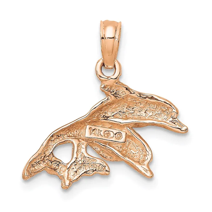 Charm Necklaces Goldia 14k Rose Gold Polished Double Dolphins Jumping Left Charm