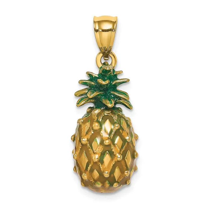 Charm Necklaces Goldia 14k Yellow Gold Enamel and Polished 3D Pineapple Charm