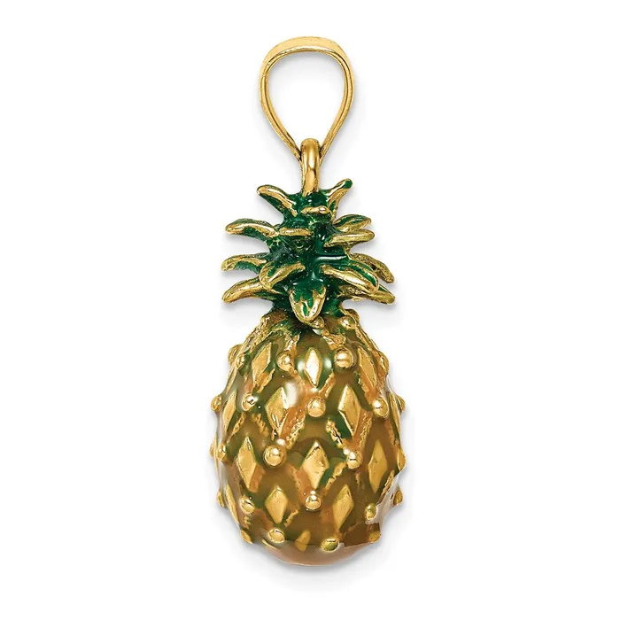 Charm Necklaces Goldia 14k Yellow Gold Enamel and Polished 3D Pineapple Charm