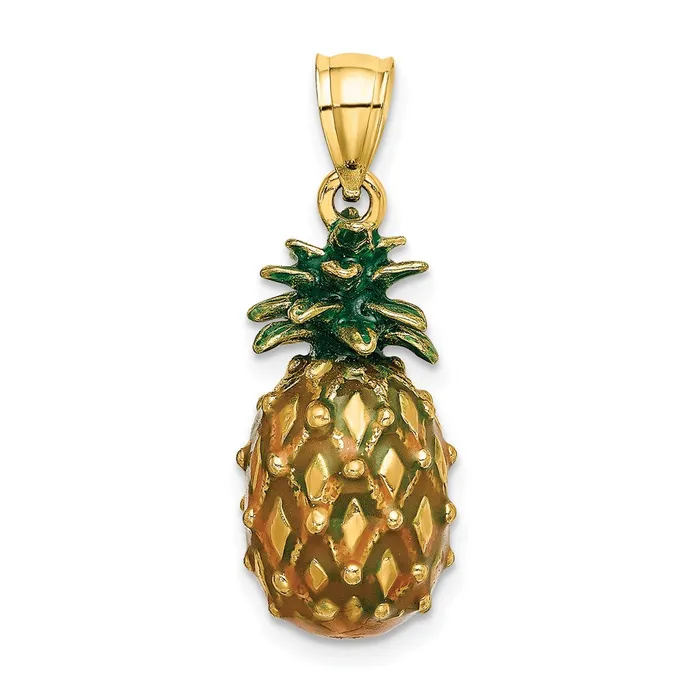 Charm Necklaces Goldia 14k Yellow Gold Enamel and Polished 3D Pineapple Charm