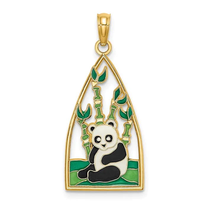 Charm Necklaces Goldia 14k Yellow Gold Enamel Panda Bear and Bamboo Charm