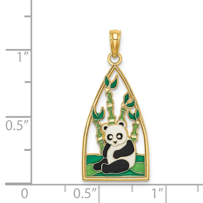 Charm Necklaces Goldia 14k Yellow Gold Enamel Panda Bear and Bamboo Charm