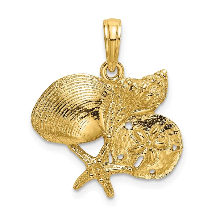 Charm Necklaces Goldia 14k Yellow Gold Polished Shell Starfish and Sand Dollar Cluster Charm