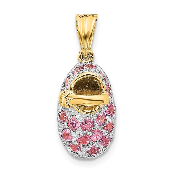 Charm Necklaces Goldia 14k Yellow Rhodium Gold Rhodium ProngSet OctoberPink Tourmaline Baby Shoe Charm
