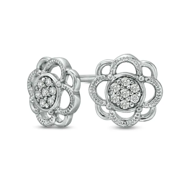 Earrings 007 CT TW Composite Diamond VintageStyle Flower Stud Earrings in 10K White Gold Goldia Earrings 007 CT TW Composite Diamond VintageStyle Flower Stud Earrings in 10K White Gold Goldia
