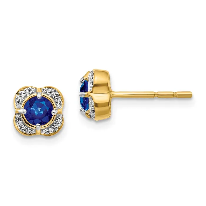 Earrings 14k Yellow Gold Real Diamond and Sapphire Fancy Earrings Goldia Earrings 14k Yellow Gold Real Diamond and Sapphire Fancy Earrings Goldia