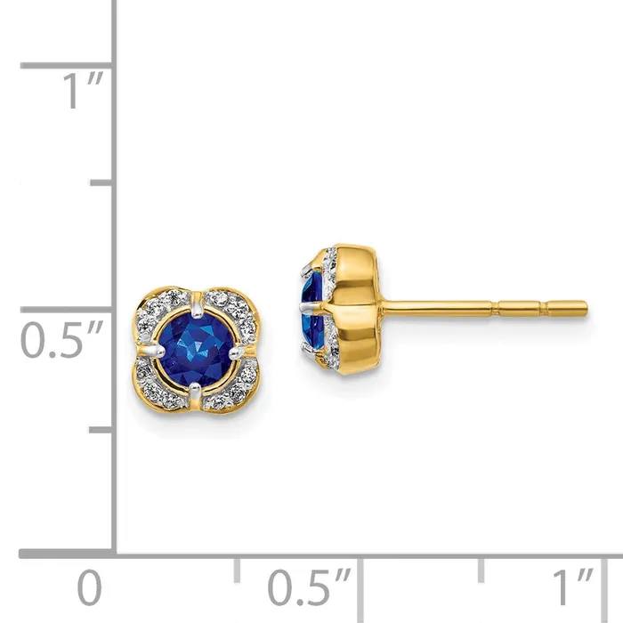 Earrings 14k Yellow Gold Real Diamond and Sapphire Fancy Earrings Goldia