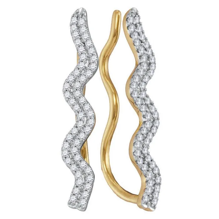 Earrings gndatlanta 10k Yellow Gold Round Diamond Double Two Row Climber Earrings 14 Cttw