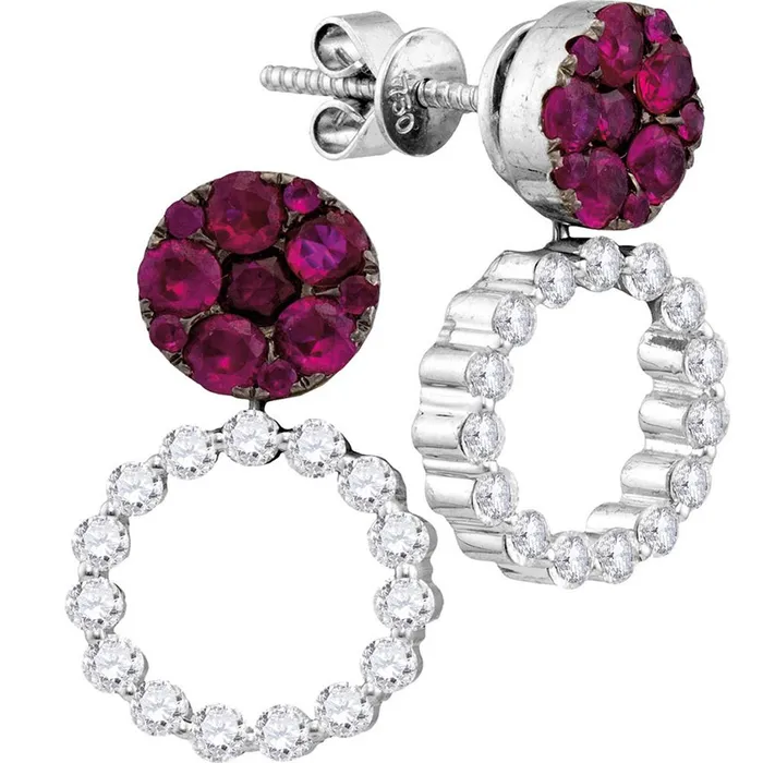 Earrings gndatlanta 18k White Gold Round Ruby Diamond Convertible Dangle Earrings 214 Cttw