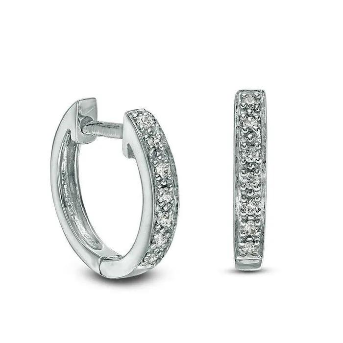 Earrings Goldia 005 CT TW Diamond Huggie Hoop Earrings in 14K White Gold Earrings Goldia 005 CT TW Diamond Huggie Hoop Earrings in 14K White Gold