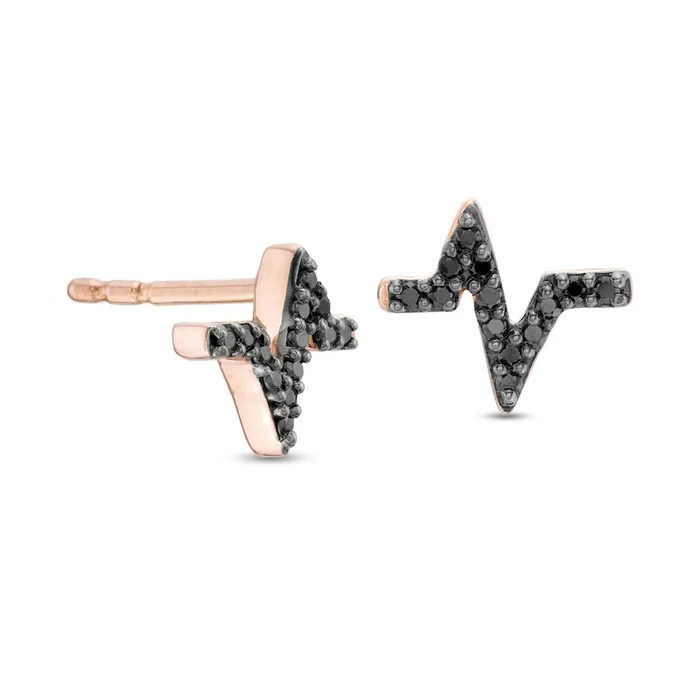 Earrings Goldia 007 CT TW Enhanced Black Diamond Heartbeat Stud Earrings in 10K Rose Gold Earrings Goldia 007 CT TW Enhanced Black Diamond Heartbeat Stud Earrings in 10K Rose Gold