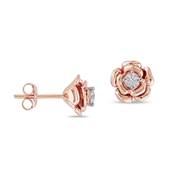 Earrings Goldia 02 CT TW Diamond Solitaire Flower Stud Earrings in 10K Rose Gold Earrings Goldia 02 CT TW Diamond Solitaire Flower Stud Earrings in 10K Rose Gold