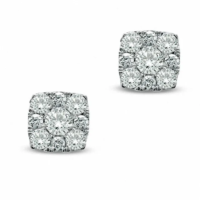 Earrings Goldia 05 CT TW Diamond Square Cluster Stud Earrings in 10K White Gold Earrings Goldia 05 CT TW Diamond Square Cluster Stud Earrings in 10K White Gold