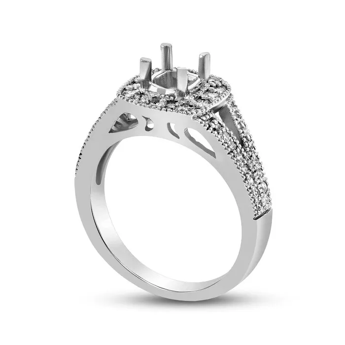 Earrings Goldia 050 CT TW Natural Diamond Cushion Frame Antique VintageStyle SemiMount in Solid 14K White Gold Earrings Goldia 050 CT TW Natural Diamond Cushion Frame Antique VintageStyle SemiMount in Solid 14K White Gold