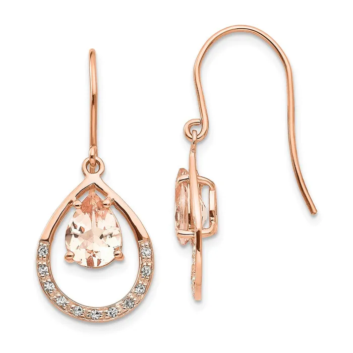 Earrings Goldia 14K Rose Gold Morganite and Real Diamond Shepherd Hook Earrings Earrings Goldia 14K Rose Gold Morganite and Real Diamond Shepherd Hook Earrings