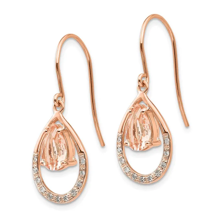 Earrings Goldia 14K Rose Gold Morganite and Real Diamond Shepherd Hook Earrings