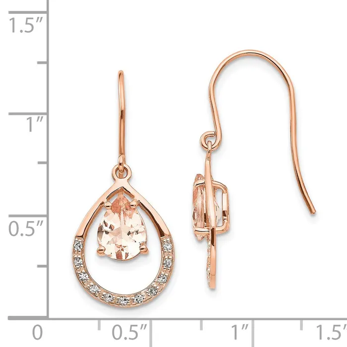 Earrings Goldia 14K Rose Gold Morganite and Real Diamond Shepherd Hook Earrings