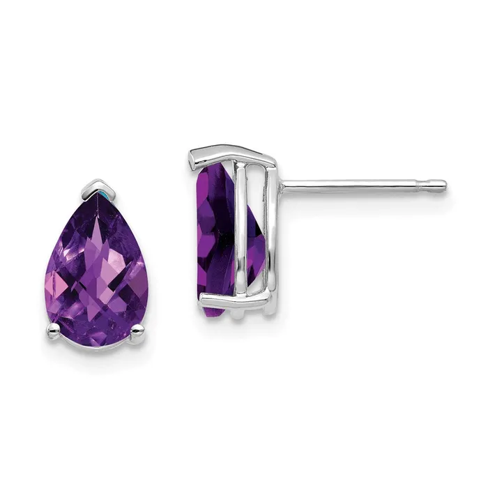 Earrings Goldia 14k White Gold 9x6mm Pear Amethyst Checker Earrings