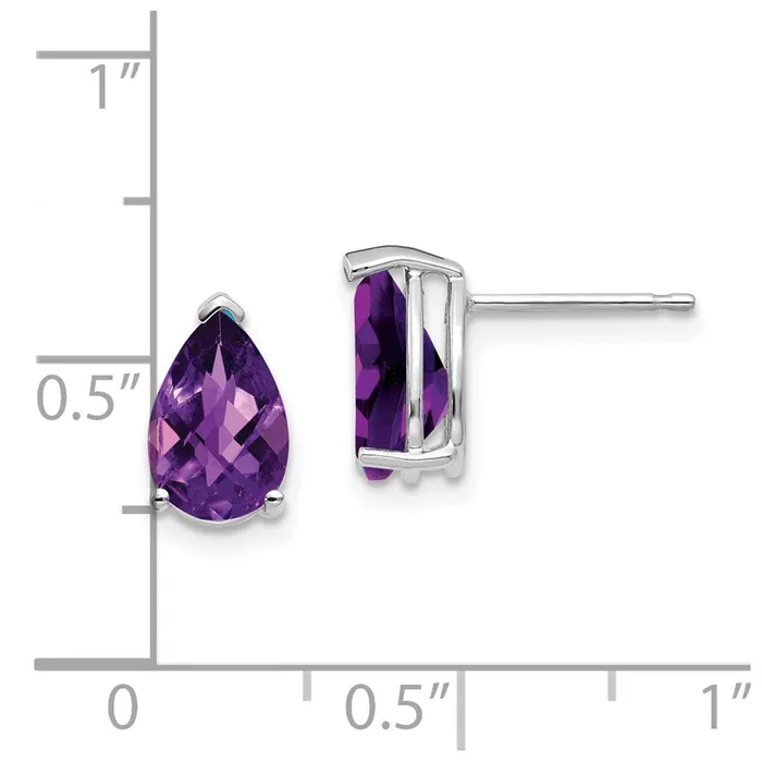 Earrings Goldia 14k White Gold 9x6mm Pear Amethyst Checker Earrings