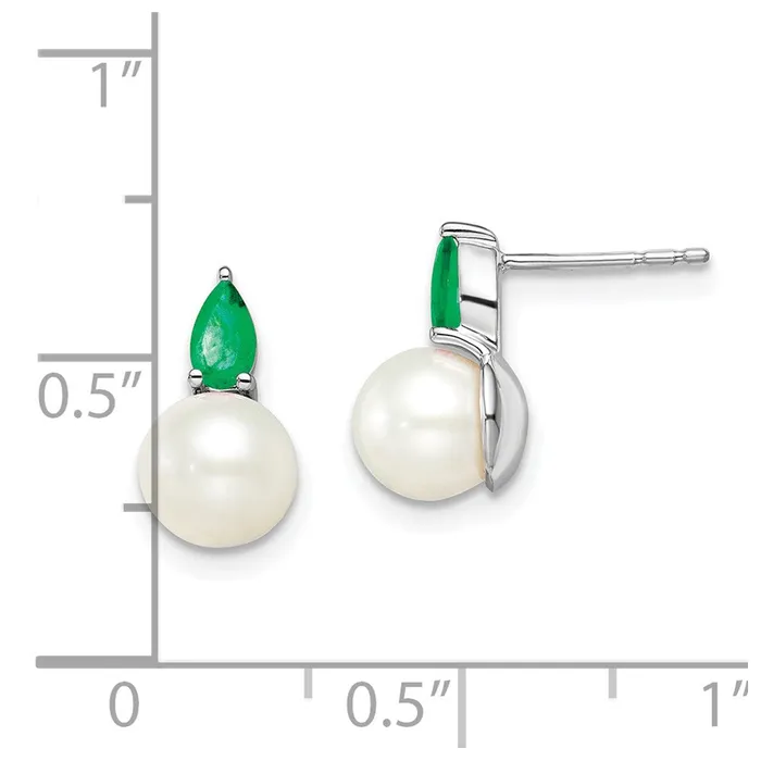 Earrings Goldia 14k White Gold FWC Pearl and Emerald Post Earrings