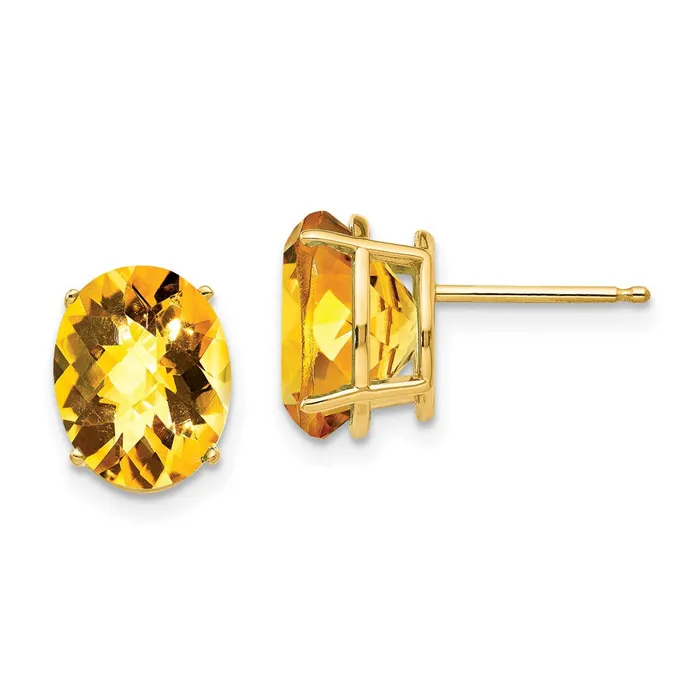 Earrings Goldia 14k Yellow Gold 10x8mm Oval Citrine Checker Earrings