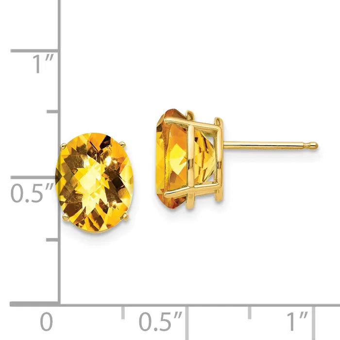 Earrings Goldia 14k Yellow Gold 10x8mm Oval Citrine Checker Earrings