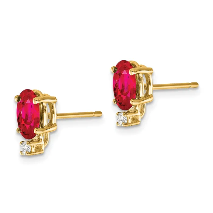 Earrings Goldia 14k Yellow Gold 7x5mm Oval Ruby VS Real Diamond Earrings