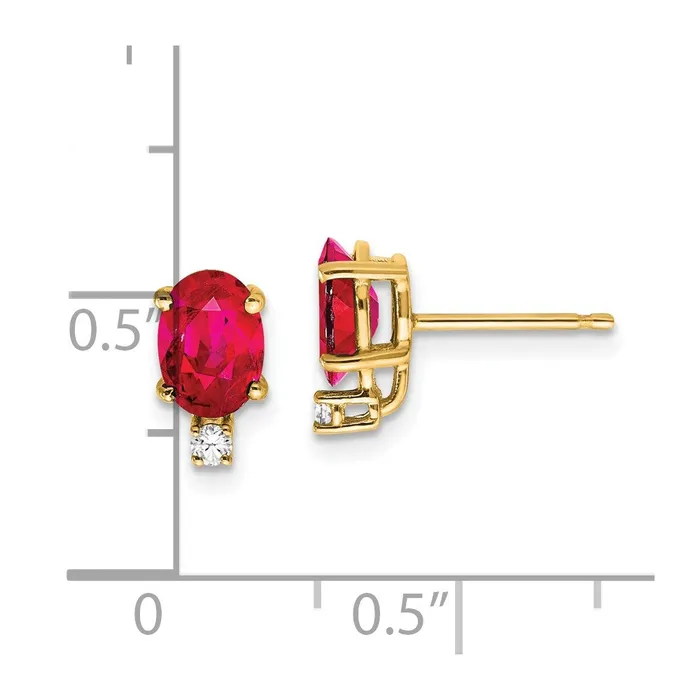 Earrings Goldia 14k Yellow Gold 7x5mm Oval Ruby VS Real Diamond Earrings