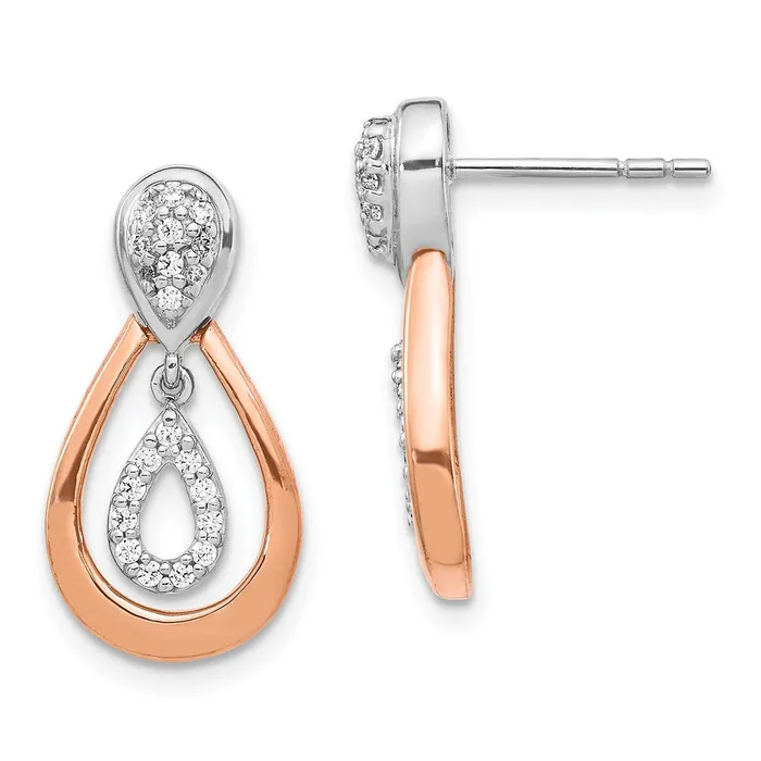 Earrings Goldia 14k Yellow Gold White and Rose Gold Real Diamond Post Dangle Earrings Earrings Goldia 14k Yellow Gold White and Rose Gold Real Diamond Post Dangle Earrings