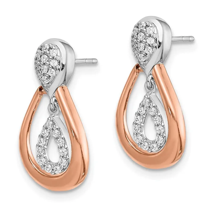 Earrings Goldia 14k Yellow Gold White and Rose Gold Real Diamond Post Dangle Earrings