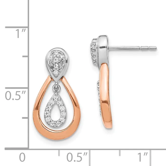 Earrings Goldia 14k Yellow Gold White and Rose Gold Real Diamond Post Dangle Earrings